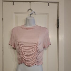 Pink ruched funnel neck crop top size xl